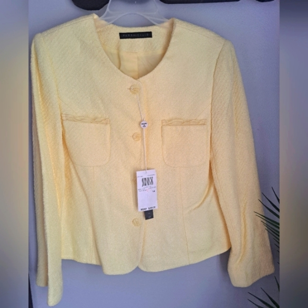 Perry Ellis Tweed Yellow Chest Pockets Long Sleeves Blazer Size 14 #NWT